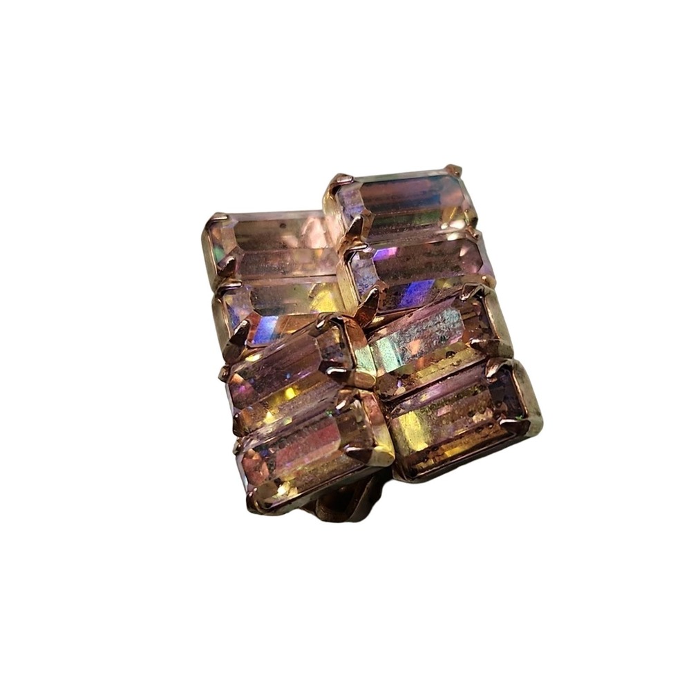 1950s Signed Weiss AB Aurora Borealis Prongset Clip-on Clipback Earrings - Picture 2 of 9